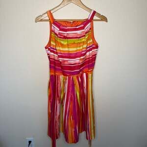 Chetta B Orange Yellow Red Striped Fit and Flare Sleeveless Dress 6